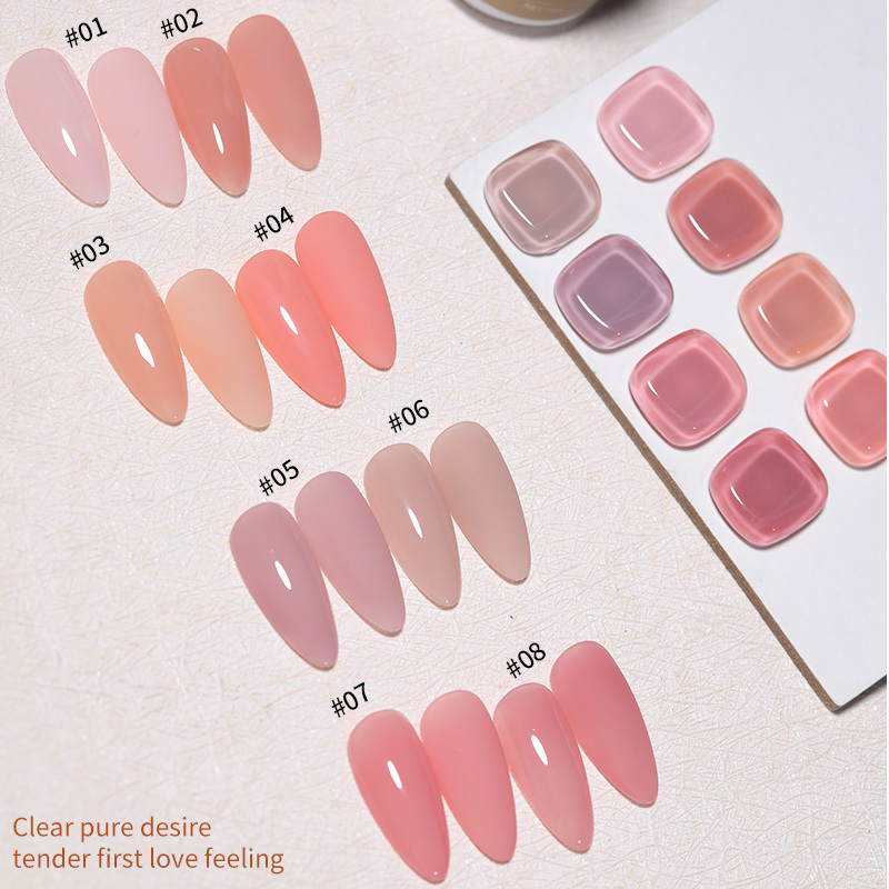 Customized Logo 8 Colors Jelly Gel Nail Polish -15ml Sheer Nude Translucent Kiss Pink Gel Nail Glue Gel Polish Cover Pink