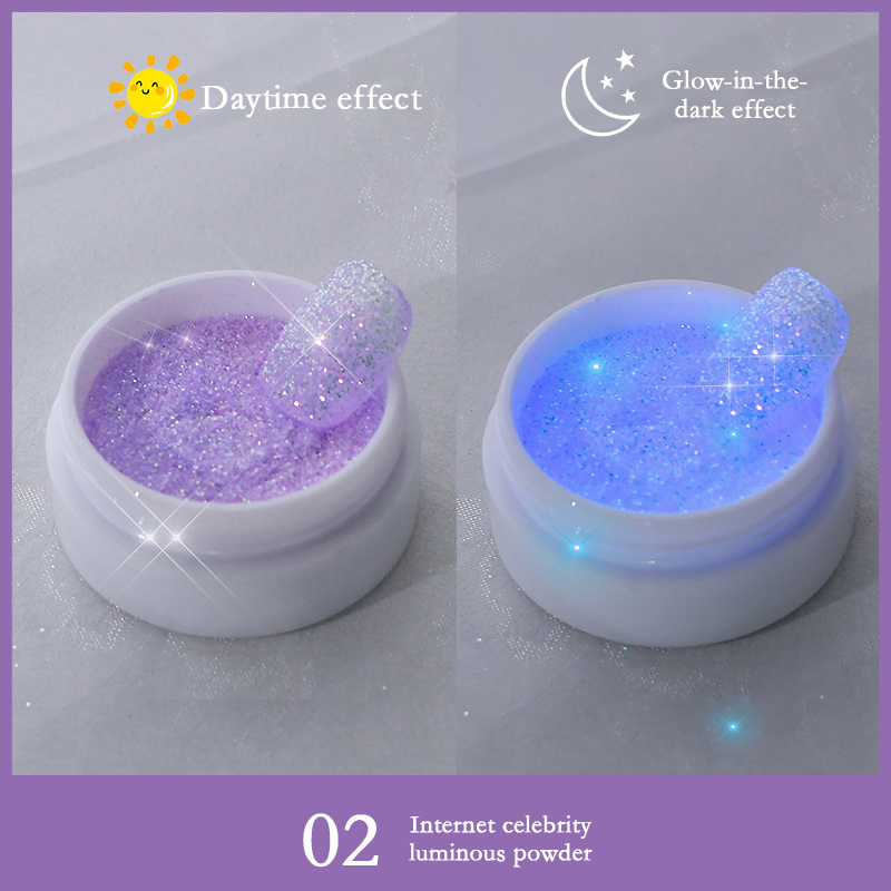 Custom summer solid glitter color luminous acrylic nail powder series neon glow in the dark luminous nail powder