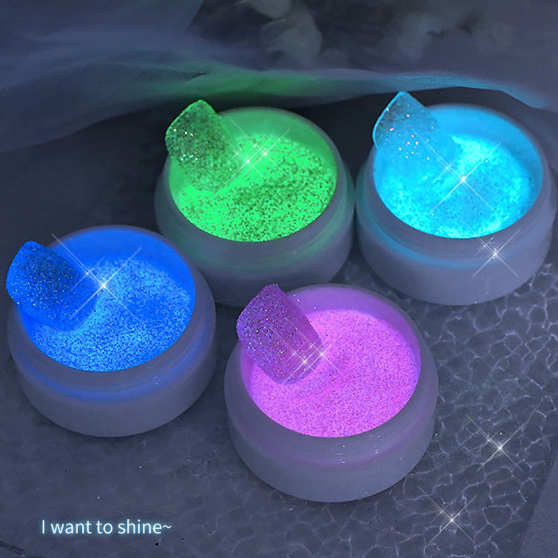 Custom summer solid glitter color luminous acrylic nail powder series neon glow in the dark luminous nail powder