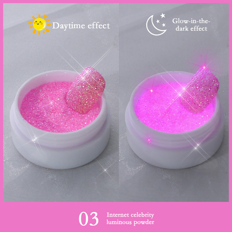 Custom summer solid glitter color luminous acrylic nail powder series neon glow in the dark luminous nail powder