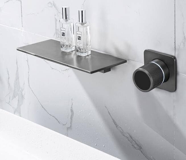 Gun Grey Black Wall Mount Waterfall Concealed Bathroom Sink Faucet Bathroom Tub Faucet with Temperature Digital Display