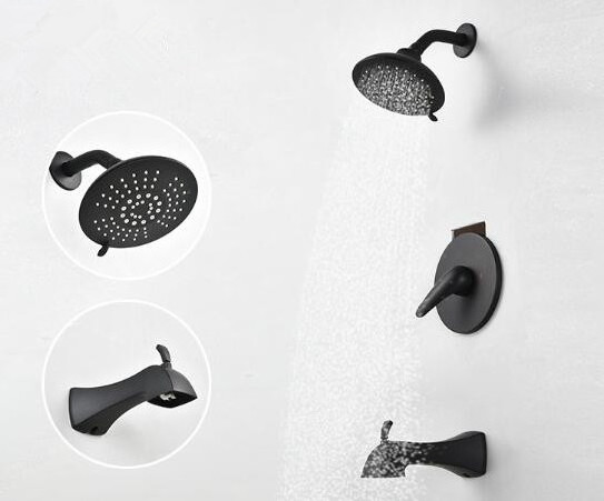 Matte Black Single Handle Brass Bathroom Rain Shower Head Shower Faucet Set Shower Trim Kit with Rough-in Valve