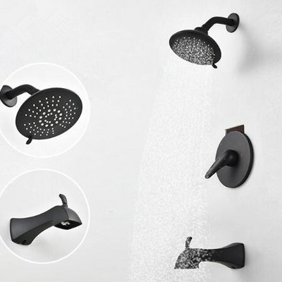 Matte Black Single Handle Brass Bathroom Rain Shower Head Shower Faucet Set Shower Trim Kit with Rough-in Valve