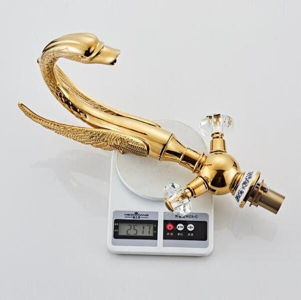 Luxury Gold Animal Swan Shape Hot Cold Wash Basin Mixer Tap Luxury Double Handles Brass Swan Lavatory Faucets