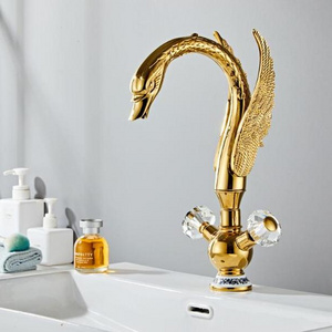 Luxury Gold Animal Swan Shape Hot Cold Wash Basin Mixer Tap Luxury Double Handles Brass Swan Lavatory Faucets