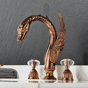 Luxury Rose Gold Swan Shape Bathroom Faucet Crystal Handles Three Holes Deck Mount Basin Sink Faucet