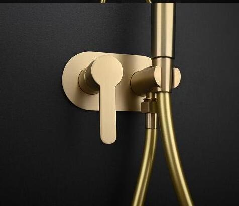 Brushed Gold Wall Mount Hand Held Shower Head Bidet Toilet Spray Shattaf Bathroom shattaf hot and cold water bidet sprayer mixer