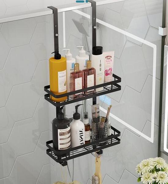 1 2-tier Stainless Steel Matte Black Hanging Mesh Shower Caddy Hanging Shower Baskets Shelf Organizer for Shower