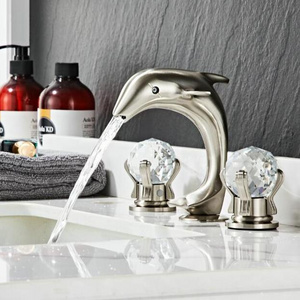 Hot Selling Dolphin Shape 2 Crystal Handles 3 Hole Vanity Basin Mixer Tap Bathroom Faucet