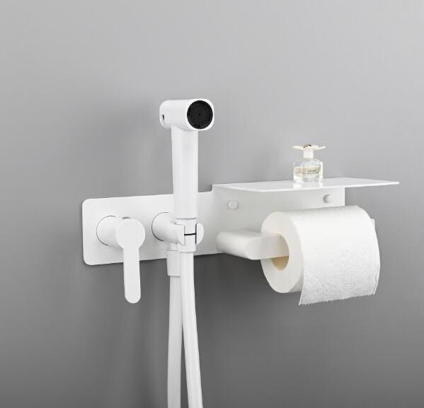 New Bathroom White  Hot and Cold Brass Self Cleaning Toilet Shattaf Bidet Spray Set Muslim Shower Handheld with Paper Holder