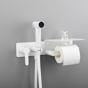 New Bathroom White  Hot and Cold Brass Self Cleaning Toilet Shattaf Bidet Spray Set Muslim Shower Handheld with Paper Holder