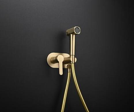 Brushed Gold Wall Mount Hand Held Shower Head Bidet Toilet Spray Shattaf Bathroom shattaf hot and cold water bidet sprayer mixer