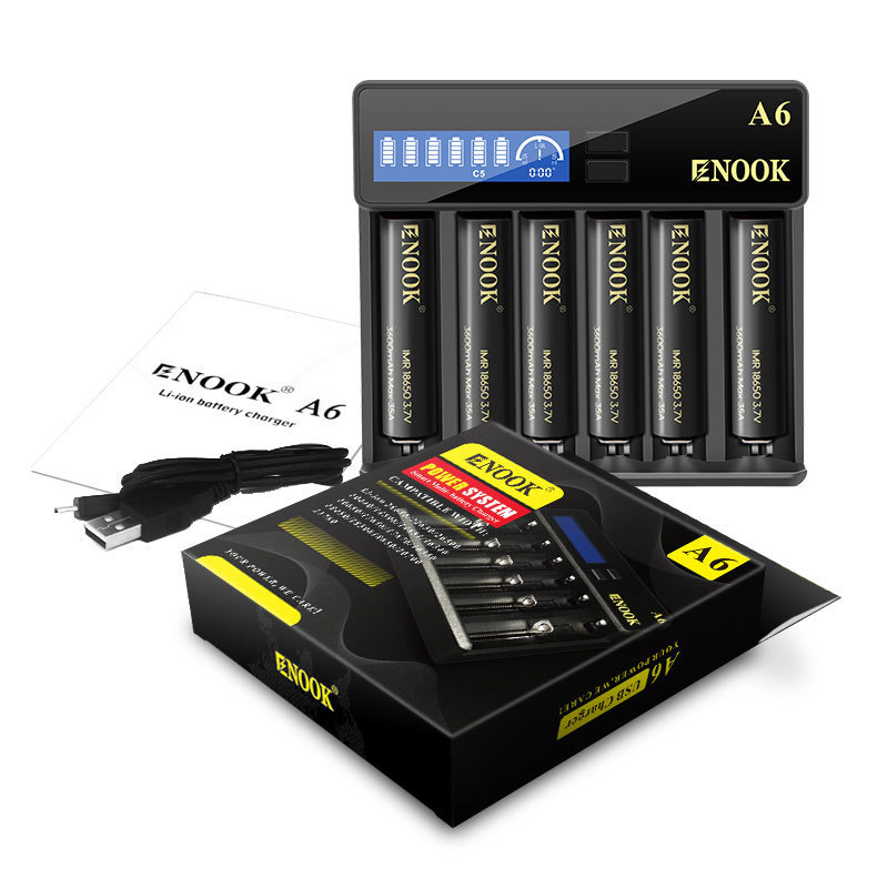 2.0A FAST Charger with LCD Display Enook A6 Universal Rechargeable 18650 Battery 6 Slot Charger