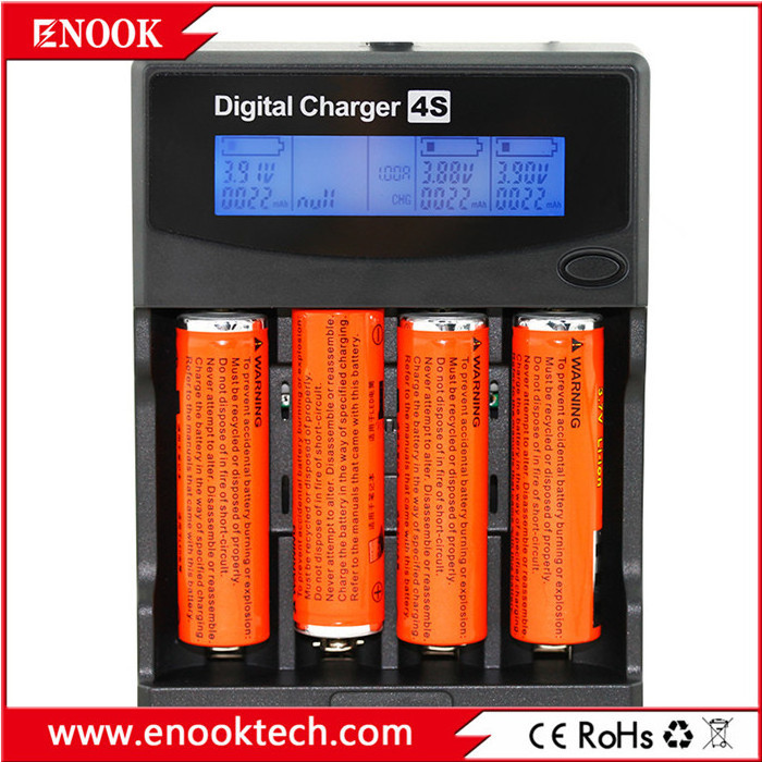 Enook 4-slot Multifunctional Battery Charger for 18650 Rechargeable Cylindrical Batteries