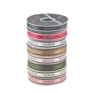 Custom Ribbon with Gold Foil Logo High quality Polyester Satin Ribbon