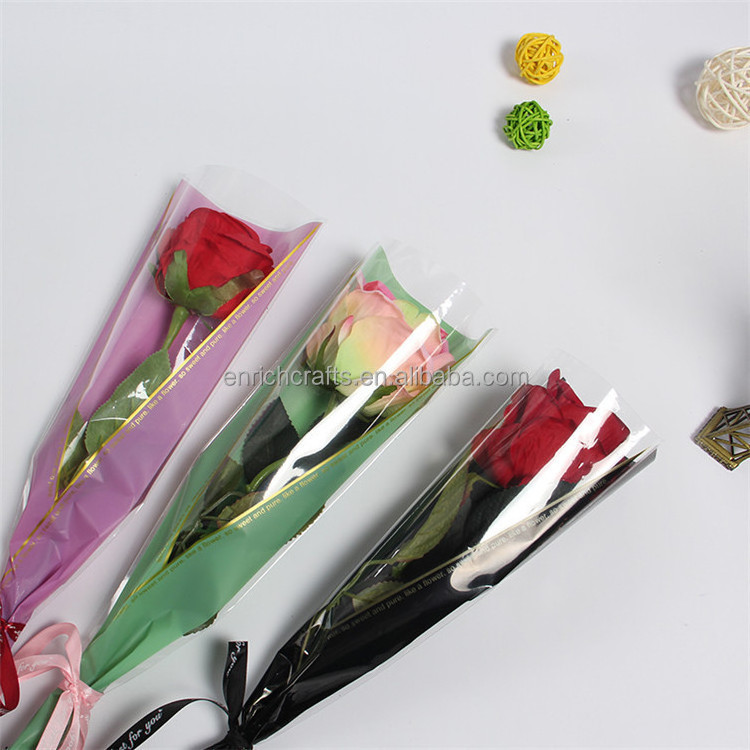 hot selling opp plastic floral packaging bag wrapping bag single rose flower sleeve