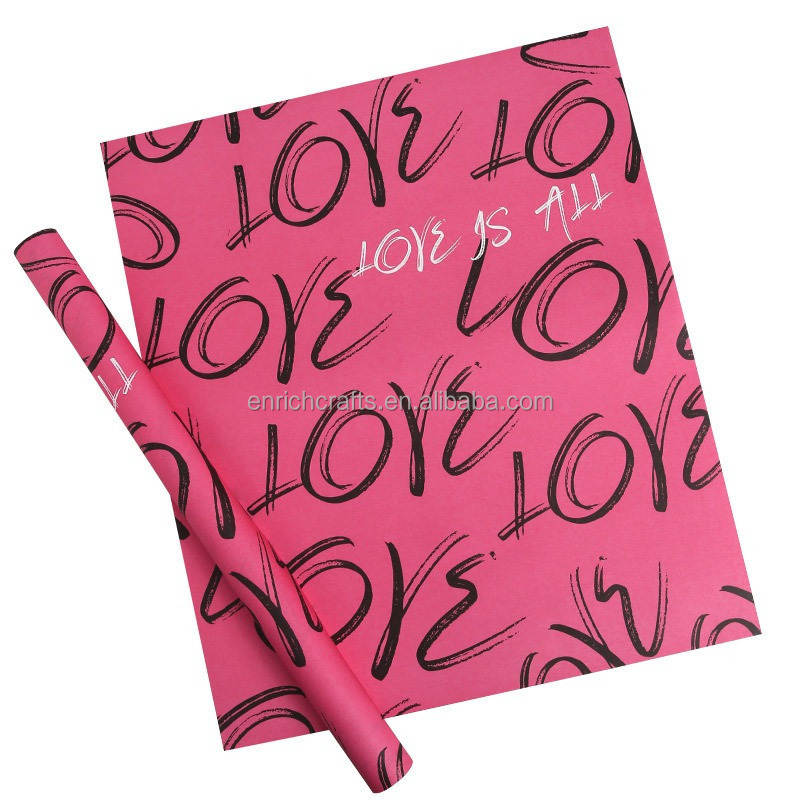 Enriching Romantic hot pink color Love English plastic waterproof new arrival flower wrapping paper packing material supplier