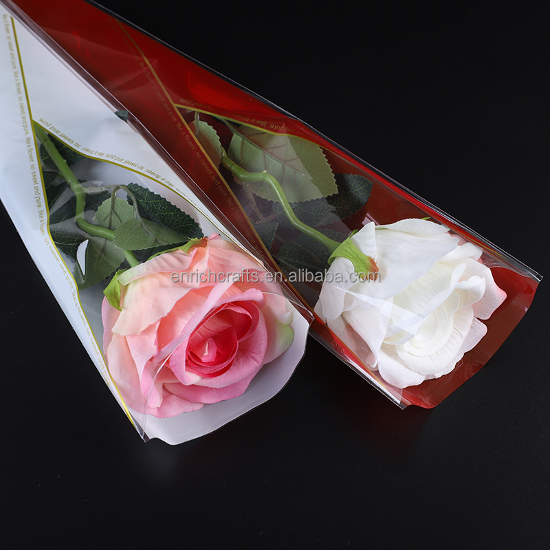 hot selling opp plastic floral packaging bag wrapping bag single rose flower sleeve