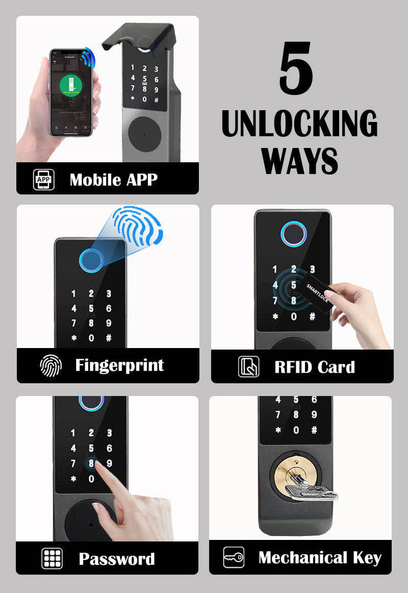 Enrique Tuya Double-Sided Rim Lock TTlock Biometric Fingerprint Card Codes APP Home Gate Outside Waterproof Smart Door Locks