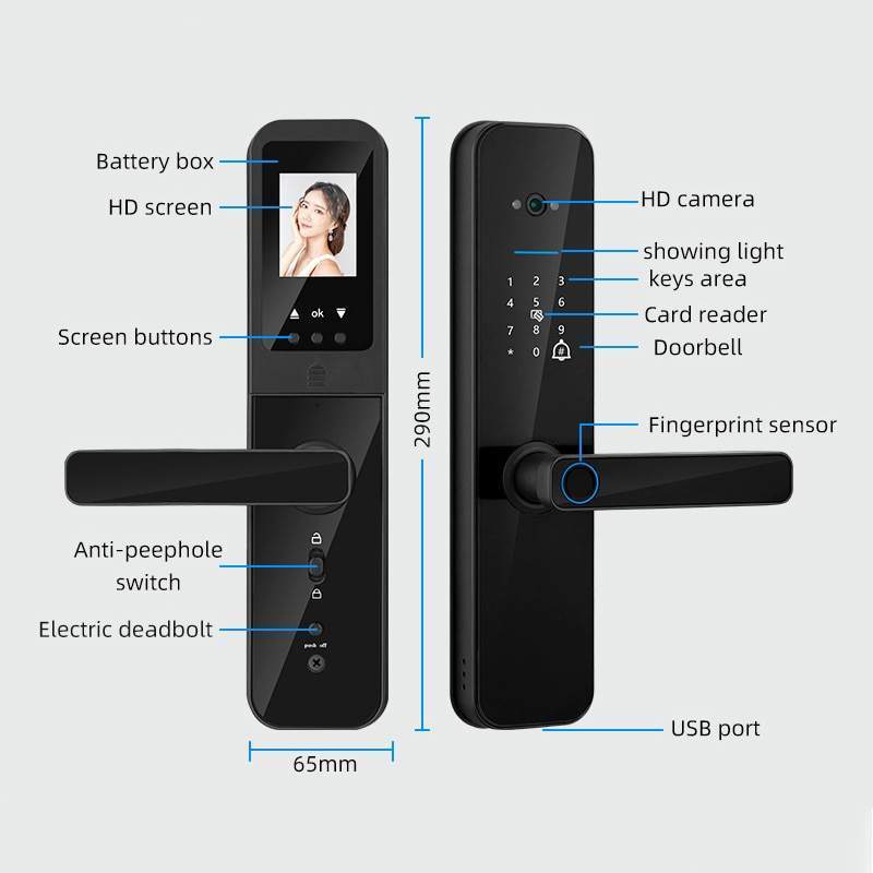 Enrique Tuya Wifi Doorbell Tuya Wifi Fingerprint Passcode Biometric IC Card Smart Digital Keyless Lock with Camera