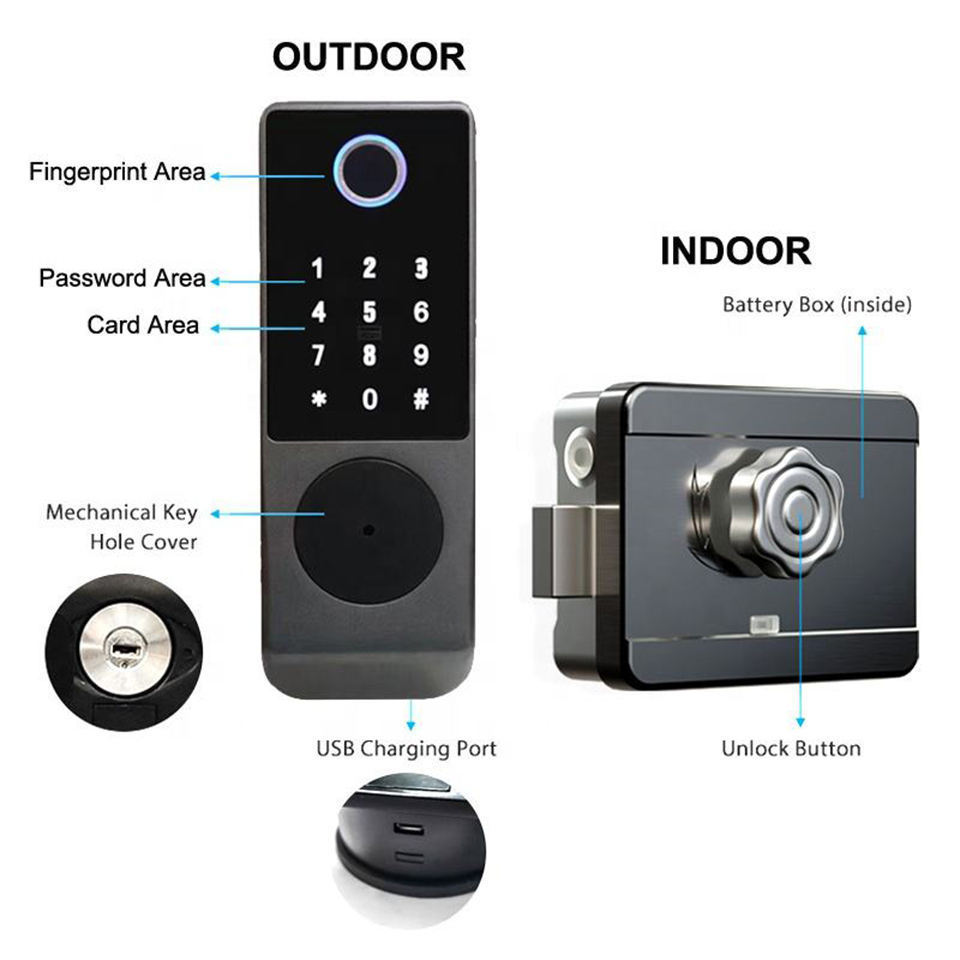 Enrique Tuya Outdoor waterproof aluminium doors Security APP Access Smart Keyless Fingerprint Smart Lock for Gate Door