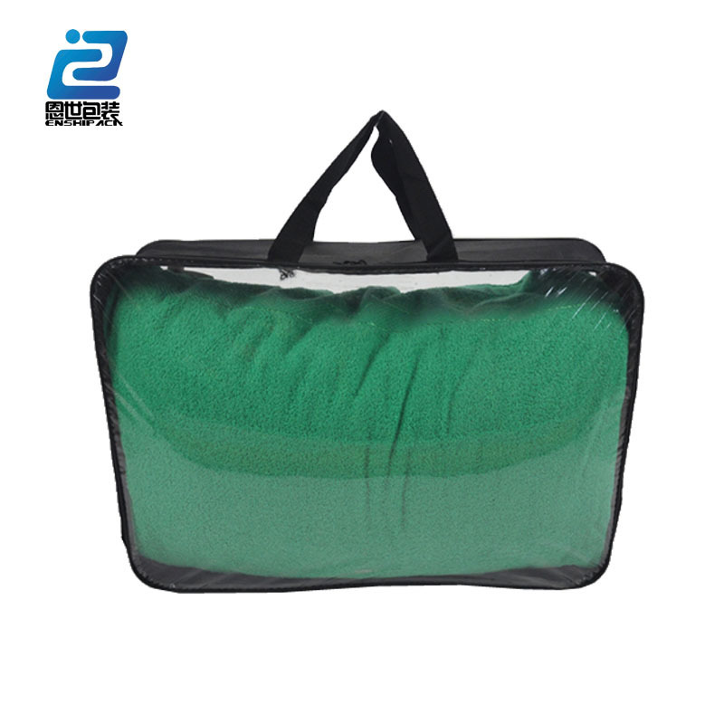 Clear PVC Blanket Packaging Bag With Handle Pillow Zipper Vinyl Storage Bag