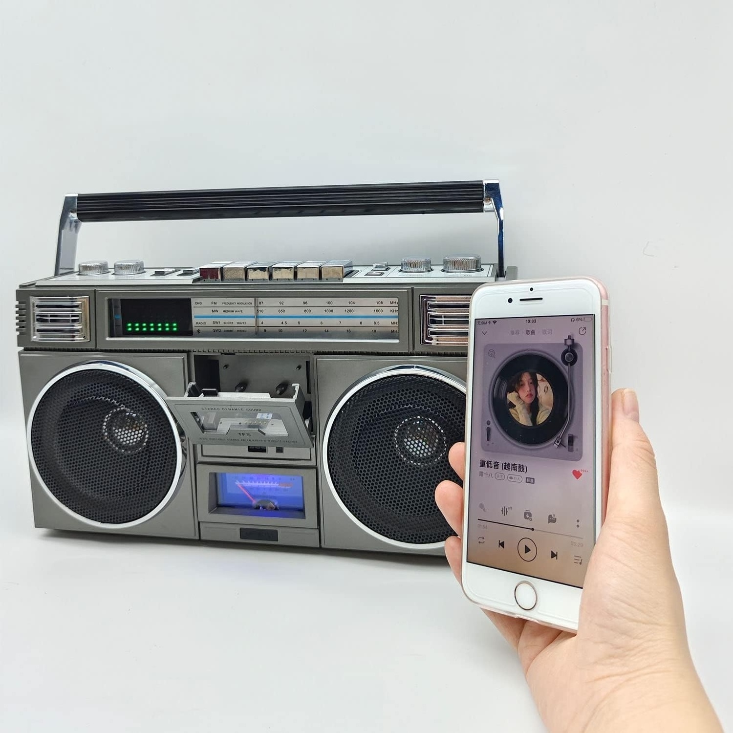 Retro Bluetooth Boombox,5.1 Bluetooth Player,Classic 80s Style Retro Recorder,Supports USB/TF card/AUX, AM/FM Radio