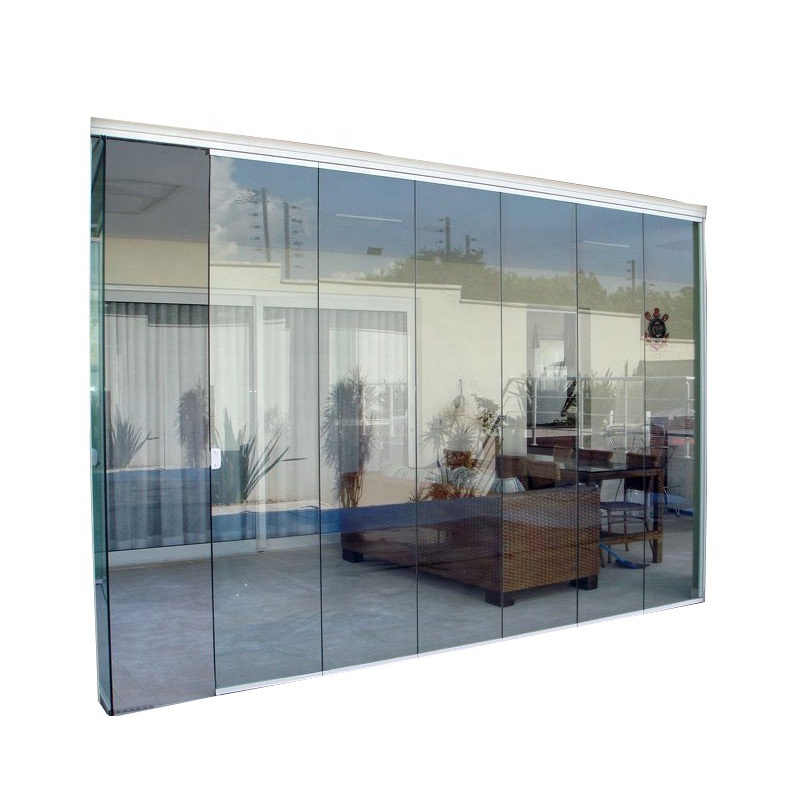 Exterior Waterproof Balcony Patio Frameless Sliding Stacking Door Movable Swing Glass Partition Curtain Wall Bifold doors