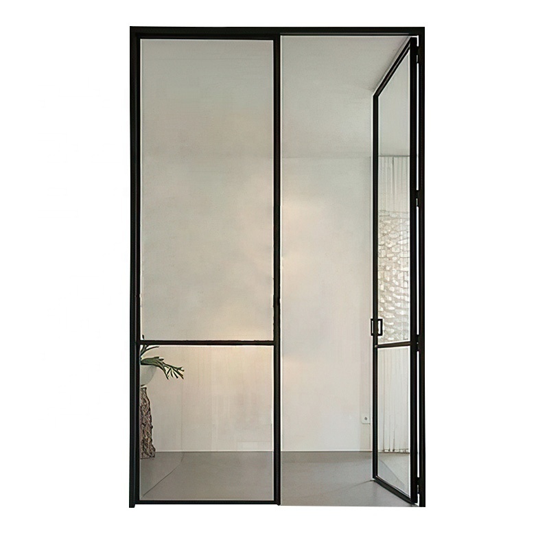 Aluminum sound proof glass door with beral lock restaurant kitchen entry metal double leaf hinge swing door toilet door