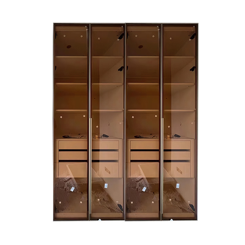 2024 new design bedroom metal furniture baby cloth wardrobe organizer with smoked glass and handles dresser almirah