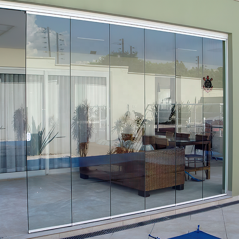 Frameless Sliding Folding Glass Curtain Balcony Partitions Doors aluminum Stacking Panoramic Accordion Bifold doors