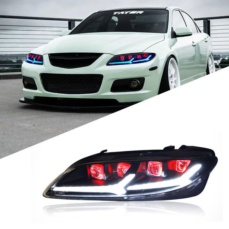 For Mazda 6 headlight led assembly 2003-2015 modified LED daytime running lights streamer turn signal lights devil eye