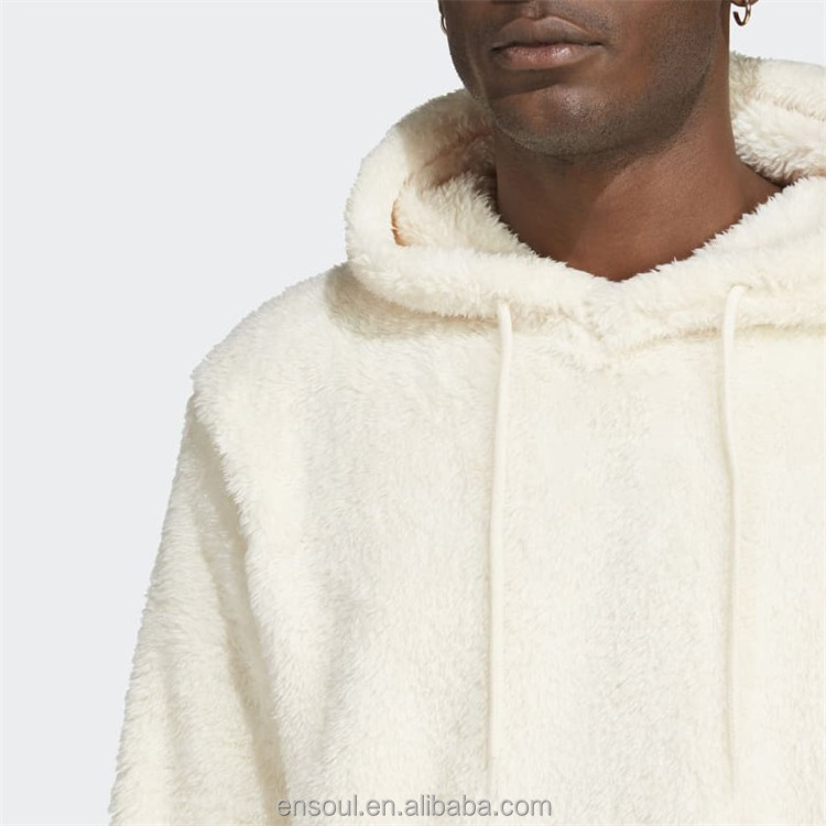 Winter Customizable Kangaroo Pocket Beige Wool Fluffy Hoodie Sherpa Fleece Street Wear Fashion Custom Men Blank Fuzzy Hoodies