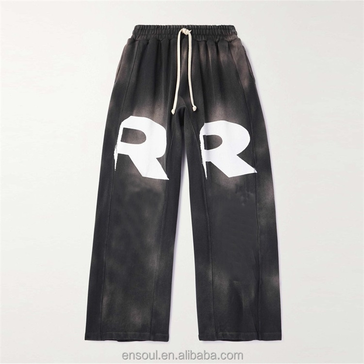 Manufacturers Customs Men's Distressed Print Sweat Pants Acid Wash Baggy Straight Leg Sweatpants For Men