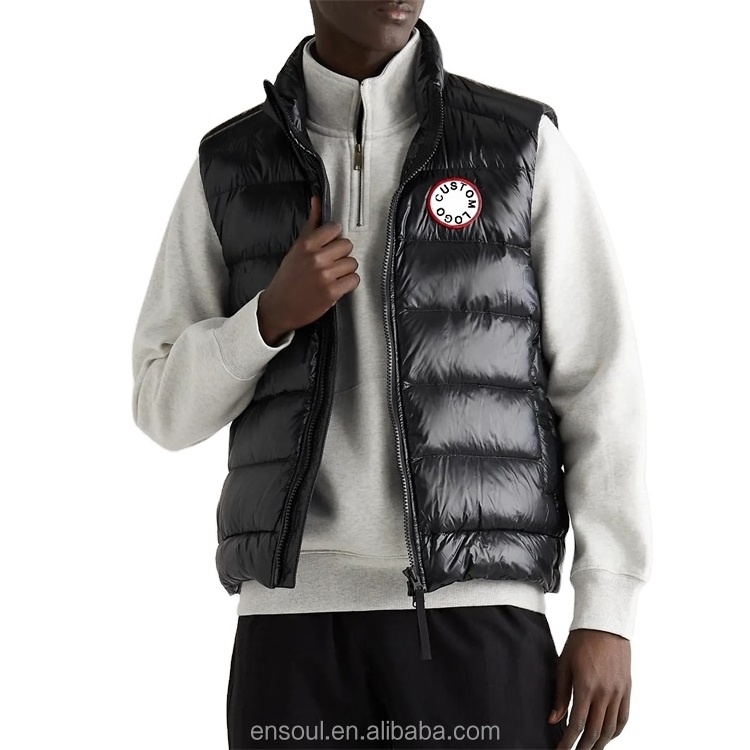 Wholesale Custom Patch Logo Funnel Neck 100% Nylon Waterproof Down Puffer Vest For Men