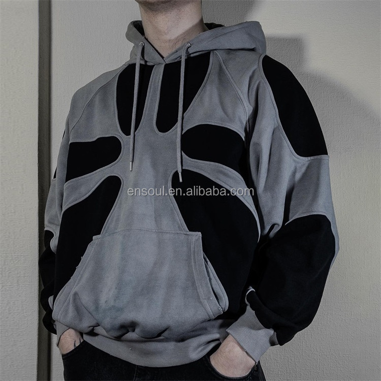 Custom Logo Cock Hoodie Pullover Cotton Hoodie Patchwork Two Tone Oversized Streetwear 2 Tone Heavyweiglorbloht Cotton Hoodies