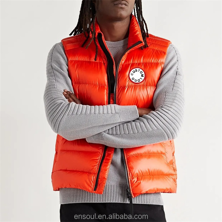 Wholesale Custom Patch Logo Funnel Neck 100% Nylon Waterproof Down Puffer Vest For Men