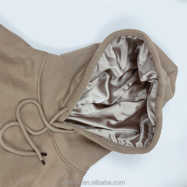 Custom Satin Lined Unisex Hoodie Manufacturers Custom Logo Fashion High Quality Light Brown Hoodie For Men