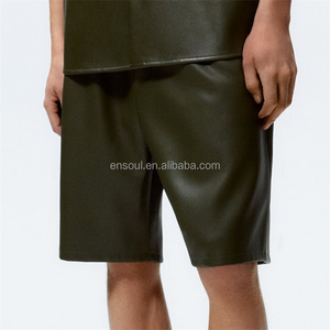 OEM Custom Oversized Luxury Loose Low Crotch Genuine Pu Leather Shorts For Men