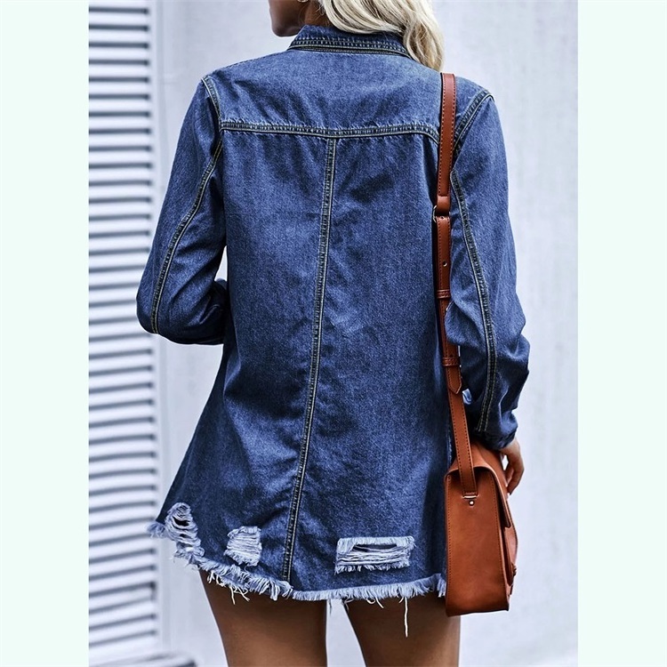 Wholesale Denim Jackets Cotton Suppliers High Quality Fashion Yellow  Women Long Jean Jacket