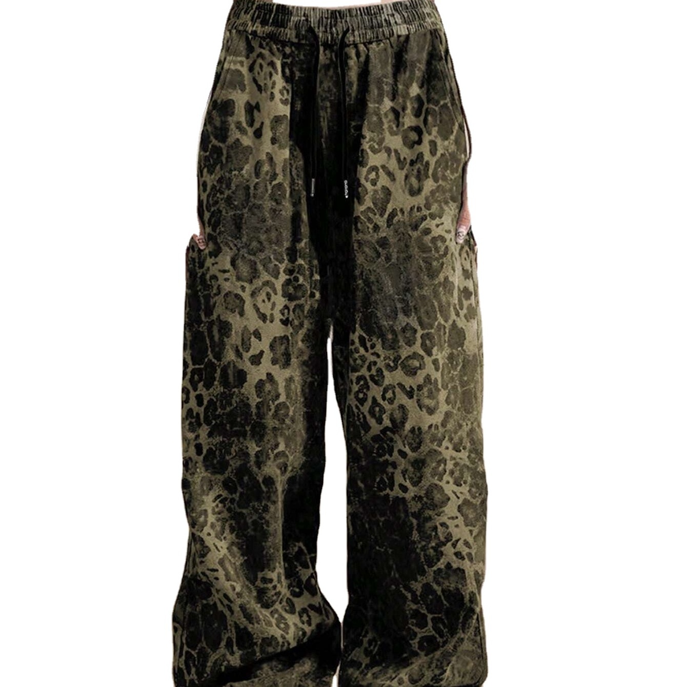 Wholesale men Leopard Print Drawstring Waist Sweatpants set tracksuit Men