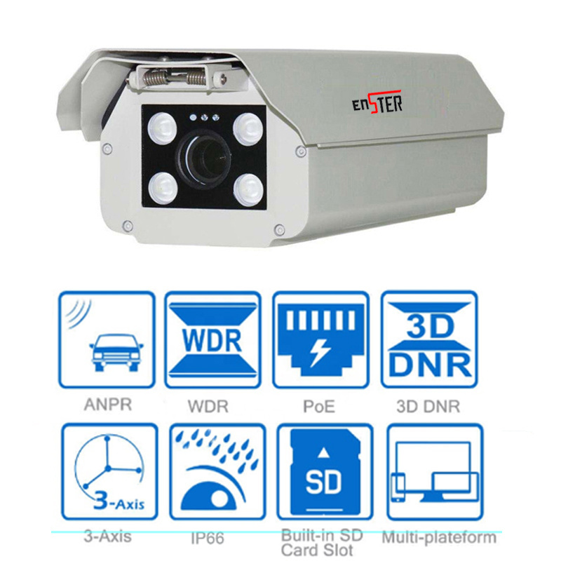 Enster 2MP Vehicles License Plate Capture Recognition 1080P LPR IP Camera 6mm/8mm/12mm Lens Waterproof IP66