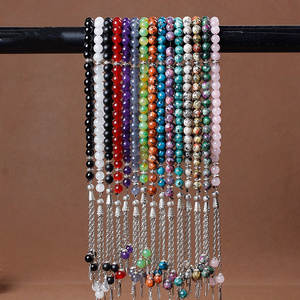 Muslim Rosary 33 Beads Natural Stone Agate Rose Quartz Islamic Jewelry Crystal Malachite Tassel Tasbih Prayer Beads Bracelet