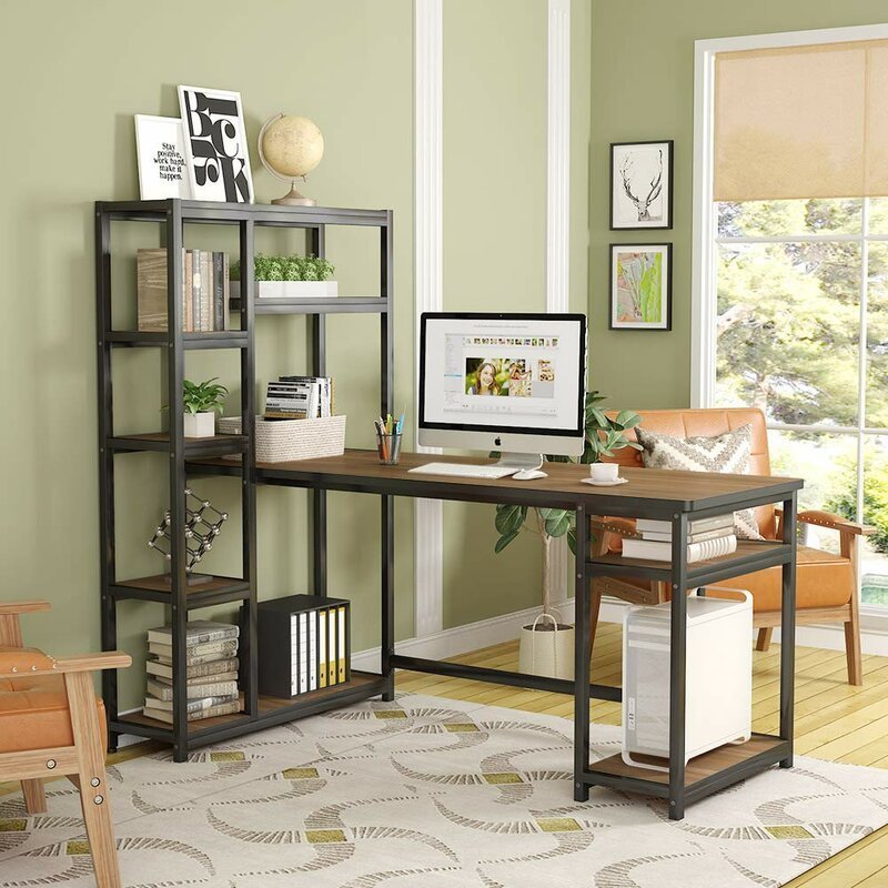 modern computer desk  L Shaped Desk with Storage, Corner Desk with Hutch for Home Office