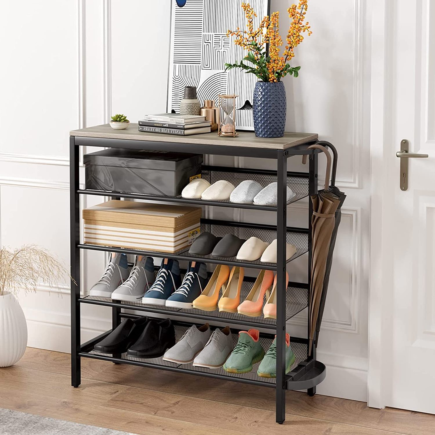 Types Of Shoe Racks All-Metal 4-Tier Metal Shoe Rack Shoe Storage Shelf with MDF Top Board ...