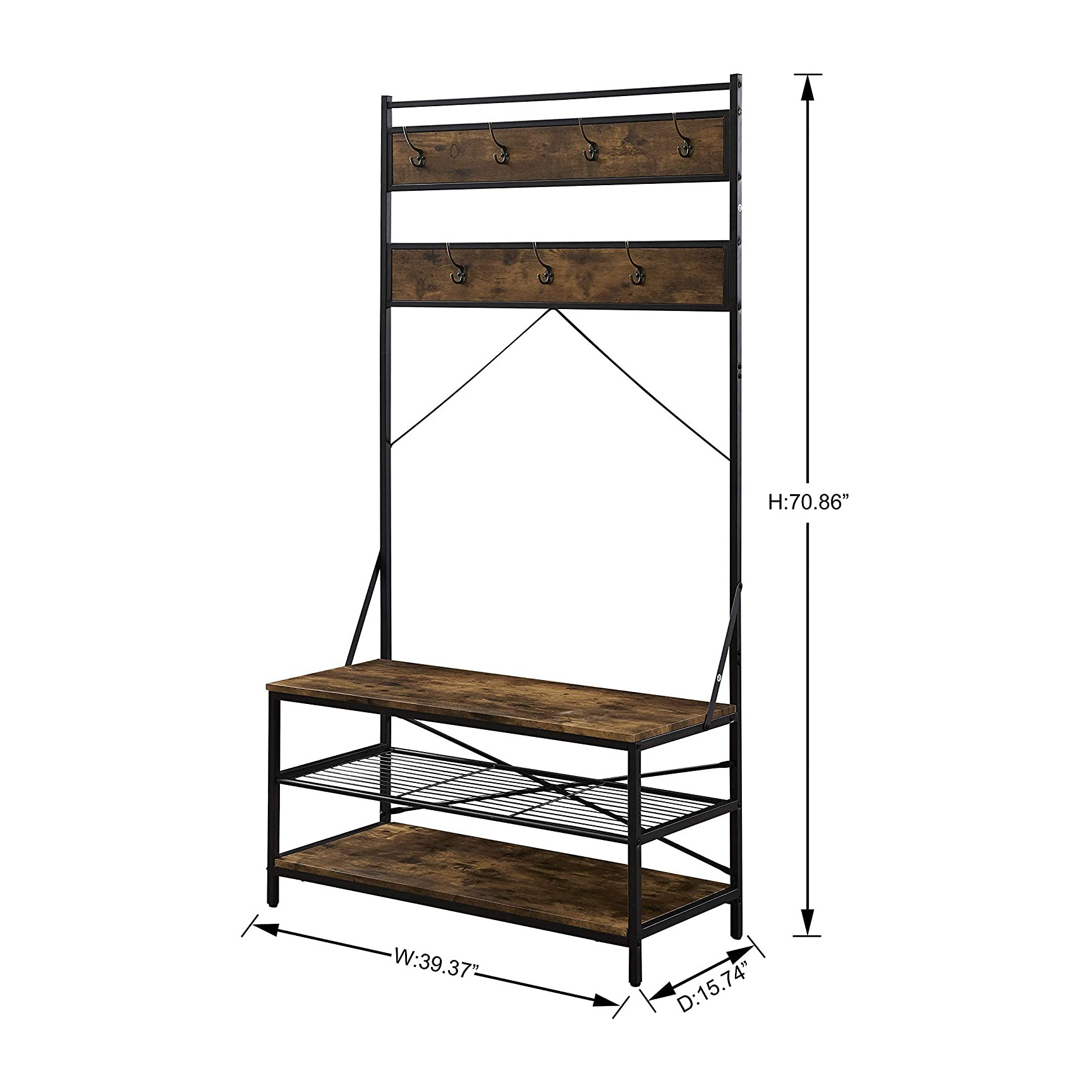 3-in-1 Wood Furniture Entryway Clothing Storage Modern Metal Coat Shoe Rack With 3 Tier Storage Shelves