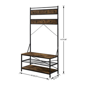 3-in-1 Wood Furniture Entryway Clothing Storage Modern Metal Coat Shoe Rack With 3 Tier Storage Shelves