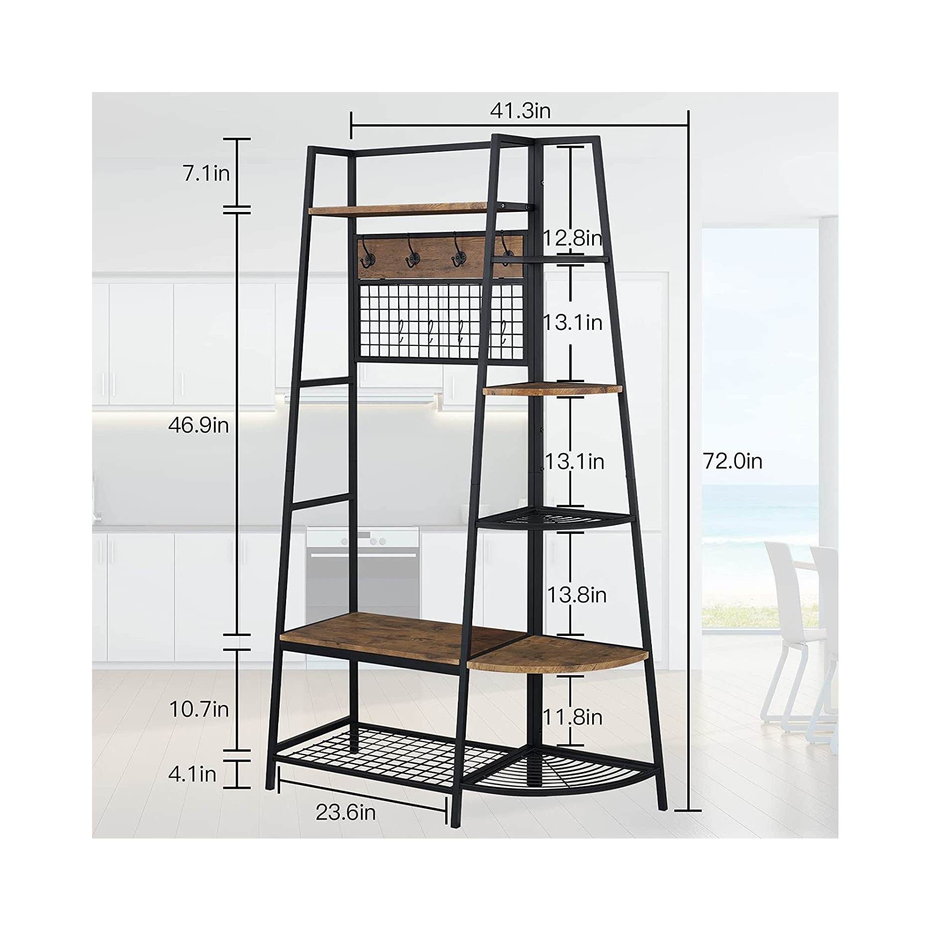 Modern Multi-functional Entryway Coat Rack with Storage Shoes Bench Industrial Hall Tree with 5 Tier Storage Shelf