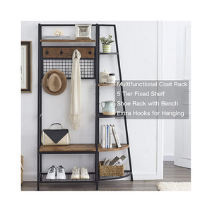 Modern Multi-functional Entryway Coat Rack with Storage Shoes Bench Industrial Hall Tree with 5 Tier Storage Shelf