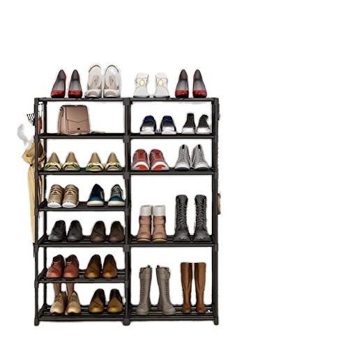 Vekin Shoe Shelf Shoe Storage Organizer with Side Hooks For Entryway Metal Shoe Rack